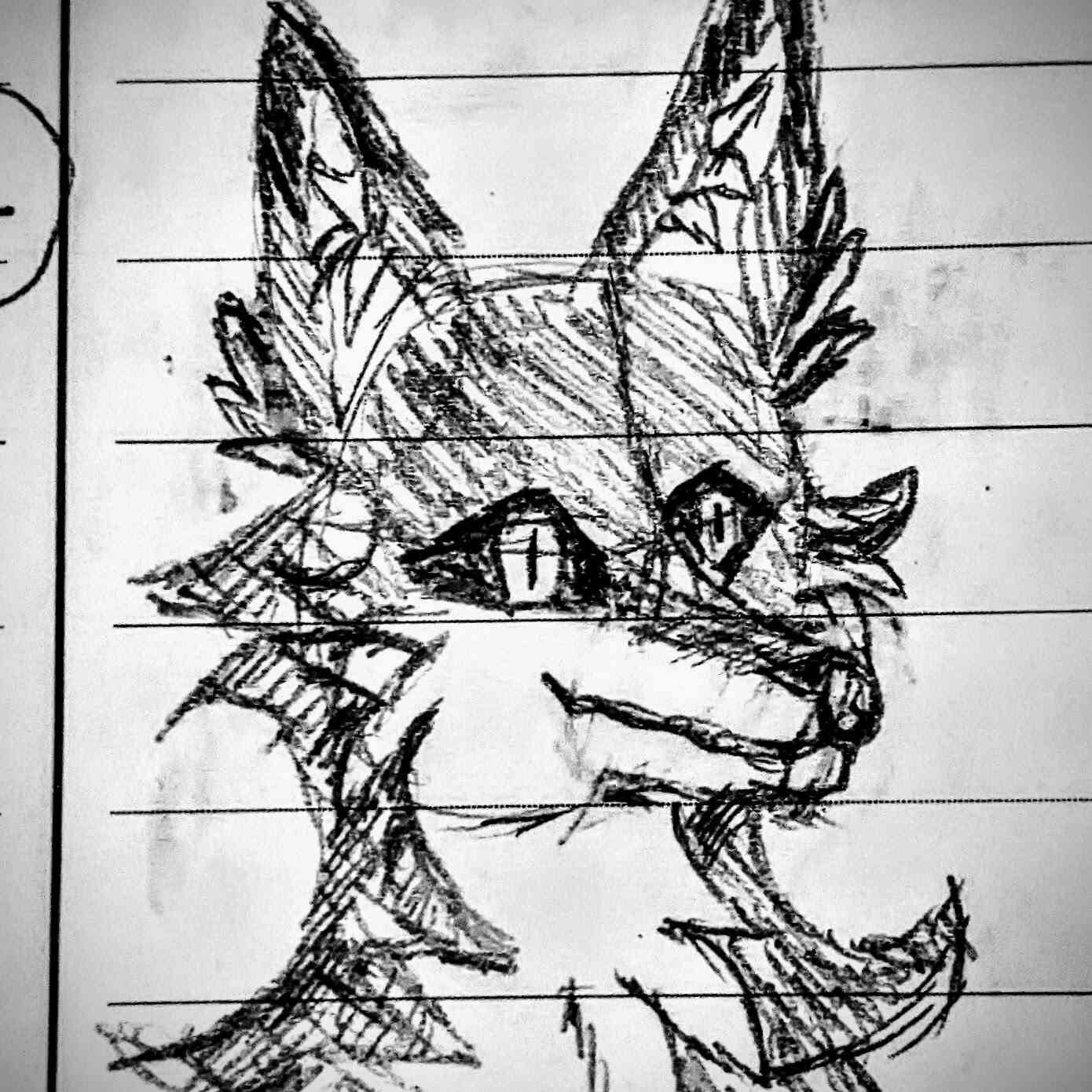 Beginner level sketch of a furry style fox head